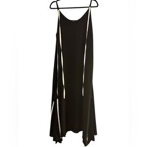 ELISE BLOOM Black & White Double Stripe Asymmetric Pleated Sides Maxi Dress Sz M